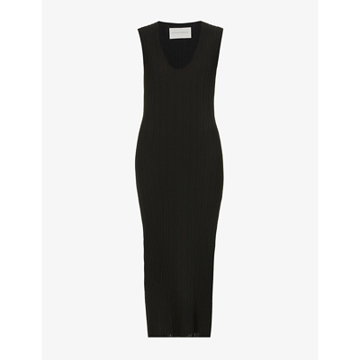 Shop By Malene Birger Isole Ribbed Knitted Midi Dress In Black