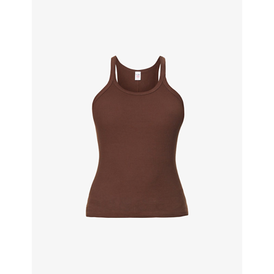 Shop Re/done Ribbed Regular-fit Cotton-jersey Tank Top In Hickory
