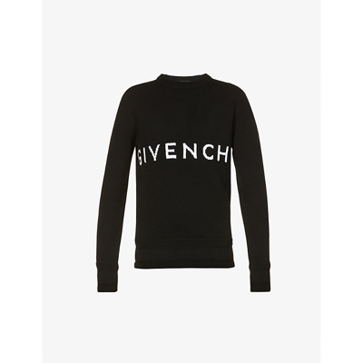 Shop Givenchy Logo-embroidered Crewneck Cotton-knit Jumper In Black