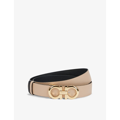 Shop Ferragamo Reversible Grain-leather Belt In Nude Black