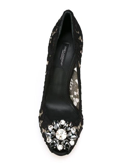 Shop Dolce & Gabbana Embellished Lace Pumps In Black