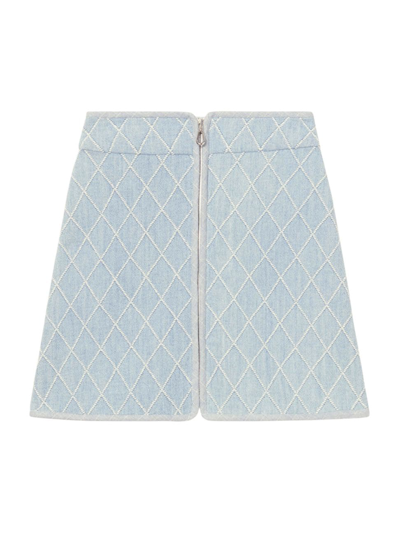 Shop Sandro Women's Amaya Quilted Denim Mini Skirt In Blue Jean White