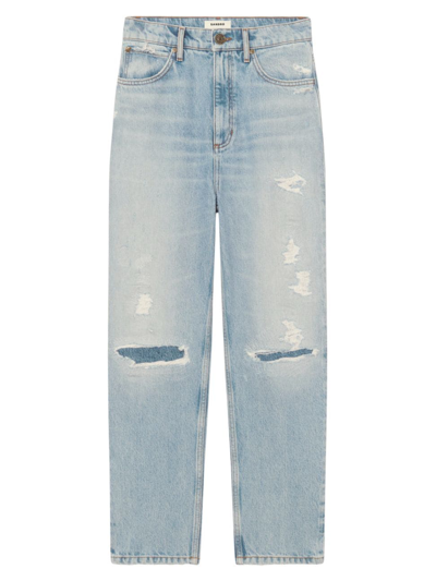 Shop Sandro Women's Guylain High-rise Distressed Crop Jeans In Light Blue