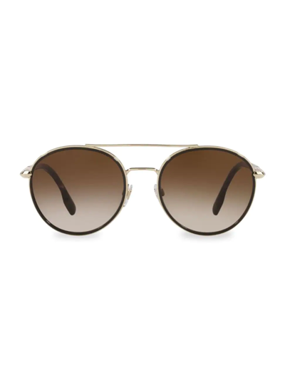 Shop Burberry Women's Icon Stripe 55mm Round Sunglasses In Light Gold