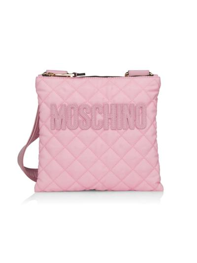Shop Moschino Women's Logo Quilted Nylon Crossbody Bag In Pink
