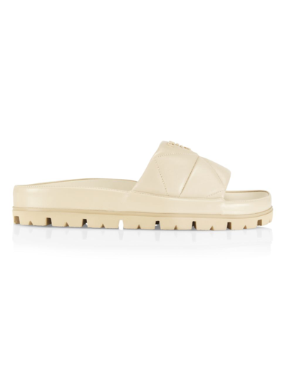 Shop Prada Women's Quilted Leather Slides In Desert