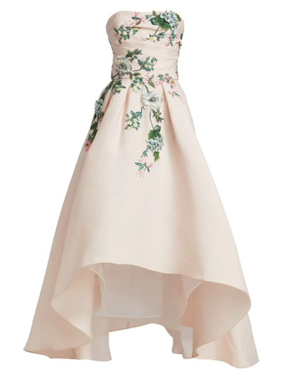 Shop Marchesa Women's Silk Embroidered High-low Gown In Blush