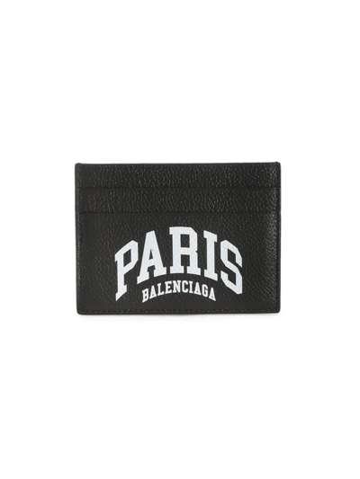 Shop Balenciaga Men's Logo Leather Credit Card Holder In Black
