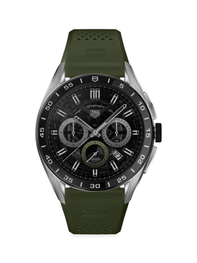 Shop Tag Heuer Connected Calibre E4 Rubber 22mm Watch Strap In Dark Green