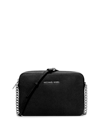 Shop Michael Michael Kors Women's Jet Set Large Textured Leather Crossbody Bag In Black