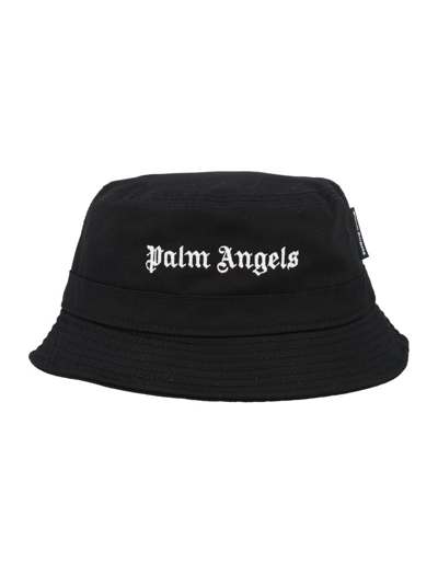 Shop Palm Angels Logo Embroidered Flat Crown Bucket Hat In Black