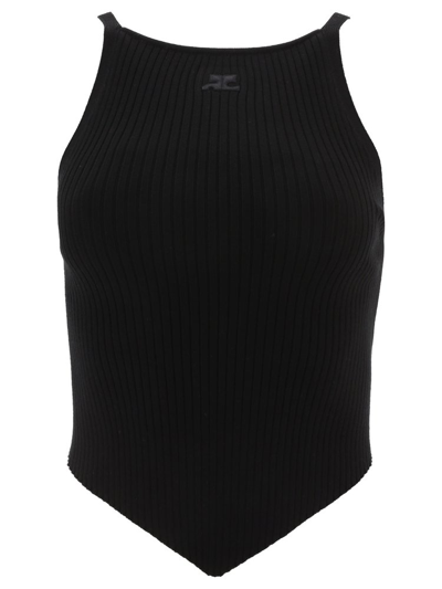 Shop Courrèges Ribbed Knit Tank Top In Black