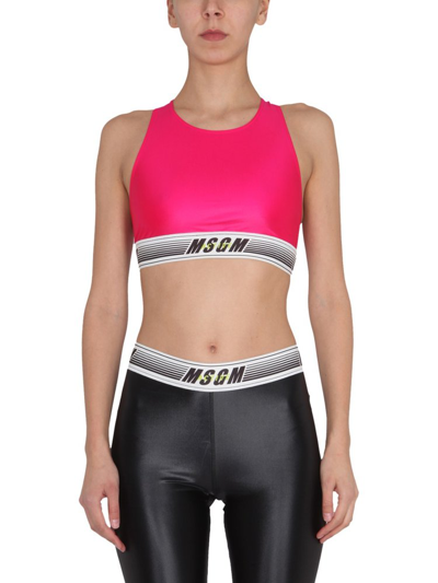 Shop Msgm Logo Band Sport Top In Pink