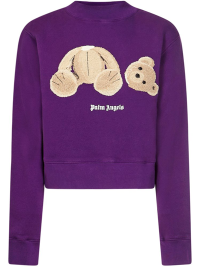 Shop Palm Angels Teddy Bear Embroidered Sweatshirt In Purple