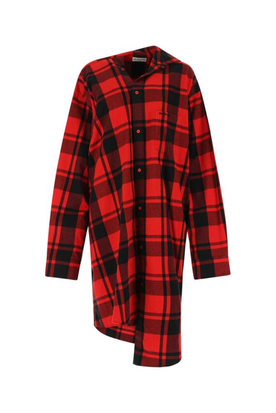 Oversized Asymmetric Checked Cotton-flannel Shirt Dress In Red