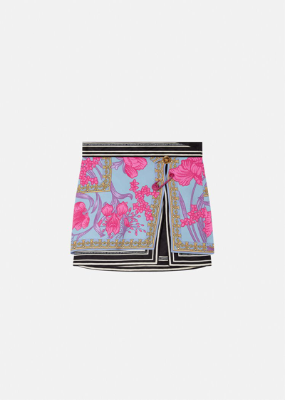 Shop Versace Acid Bouquet Silk Mini Skirt, Female, Pink+blue, 42