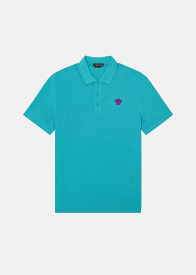 Shop Versace Medusa Polo Shirt, Male, Blue, Xs