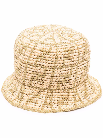 Shop Fendi Ff Crochet Hat In Gold