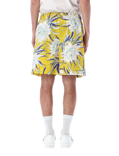 Shop Valentino Peonies Print Bermuda Shorts In Yellow Peony