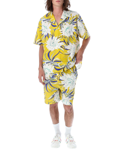 Shop Valentino Peonies Print Bermuda Shorts In Yellow Peony