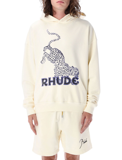 Shop Rhude Leopard Hoodie In White