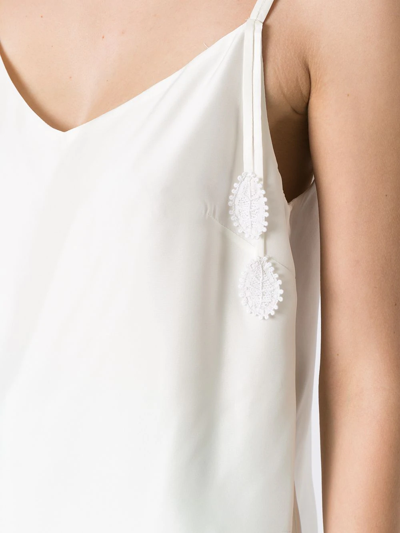 Shop Martha Medeiros Leaf-embellished Satin Camisole In White