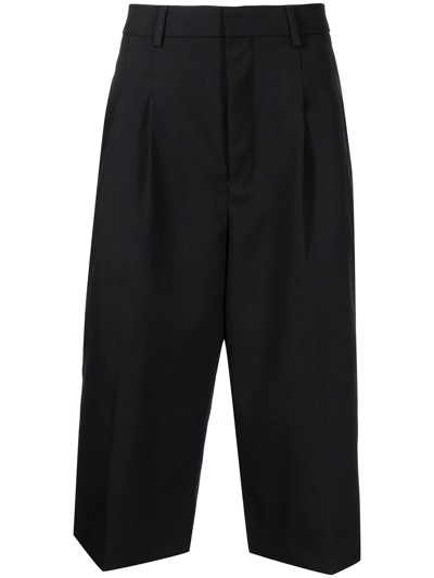 Shop Ami Alexandre Mattiussi Pleated Cropped Trousers In Black
