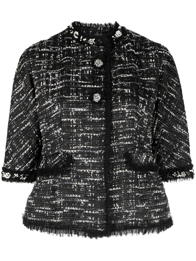 Shop Shiatzy Chen Bead-embellished Tweed Jacket In Black