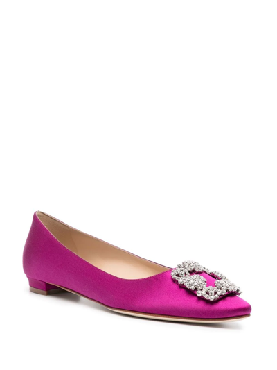 Shop Manolo Blahnik Hangisi Buckle-detail Ballerina Shoes In Violett