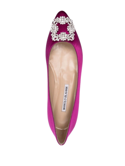 Shop Manolo Blahnik Hangisi Buckle-detail Ballerina Shoes In Violett