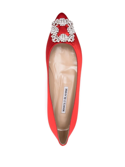 Shop Manolo Blahnik Hangisi Buckle-detail Ballerina Shoes In Rot