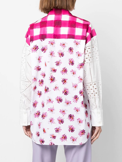 Shop Msgm Checked Floral-print Long-sleeve Shirt In Weiss