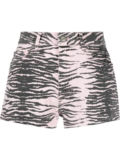 Shop Ganni Tiger-stripe Denim Shorts In Violett