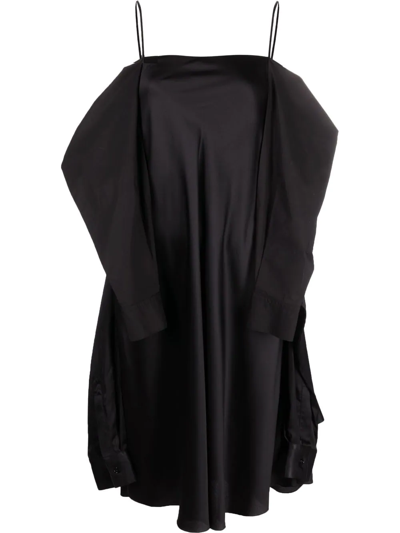 Shop Mm6 Maison Margiela Draped Satin Dress In Schwarz