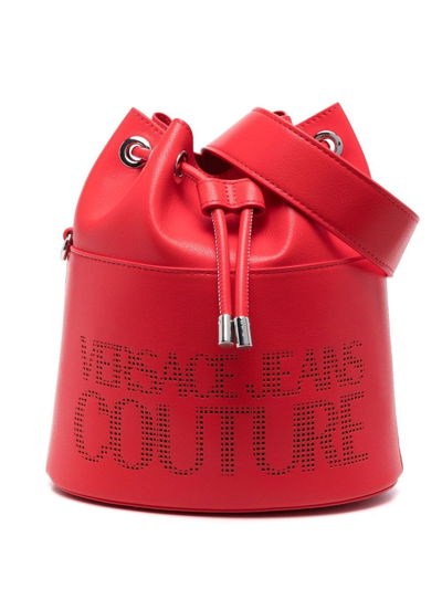Versace Jeans Couture Perforated-logo Bucket Bag In Red