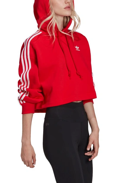 Shop Adidas Originals Short Fleece Hoodie In Vivid Red