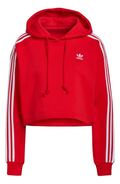 Shop Adidas Originals Short Fleece Hoodie In Vivid Red