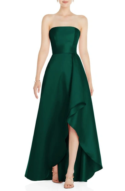 Shop Alfred Sung Strapless Satin Gown In Hunter Green