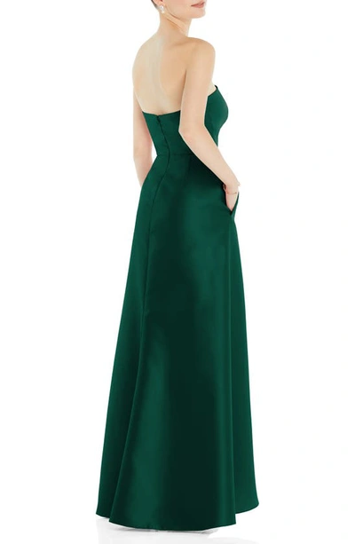 Shop Alfred Sung Strapless Satin Gown In Hunter Green