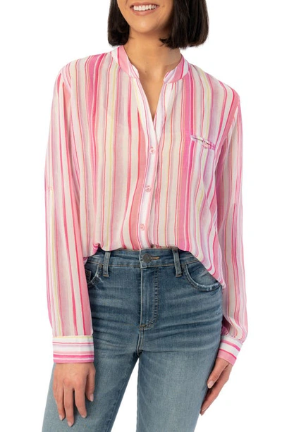Shop Kut From The Kloth Jasmine Chiffon Button-up Shirt In Watercolor Ivory/ Rose