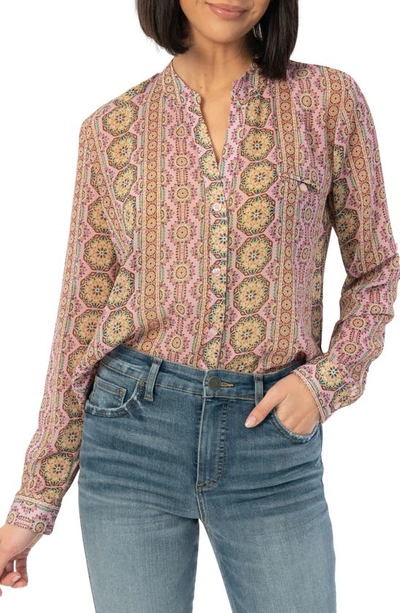 Shop Kut From The Kloth Jasmine Chiffon Button-up Shirt In Albi Stripe Rose