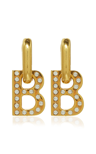 Shop Balenciaga Women's B Gold-tone Crystal Earrings