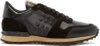 VALENTINO GARAVANI Black Leather Rockstud Sneakers