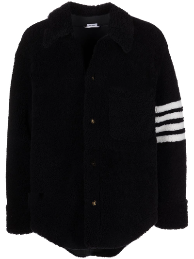 Shop Thom Browne 4-bar Shearling Jacket In Blue