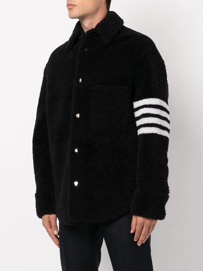 Shop Thom Browne 4-bar Shearling Jacket In Blue