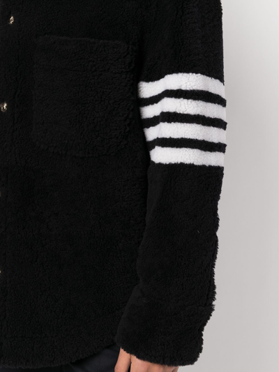Thom Browne Navy Dyed Shearling 4-bar Jacket In Blue
