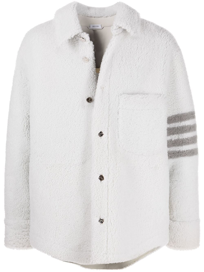 Shop Thom Browne 4-bar Shearling Jacket In White