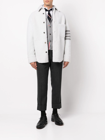 Shop Thom Browne 4-bar Shearling Jacket In White