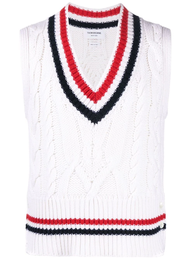 Thom Browne Rwb Trim Cable Knit Tank Top In White