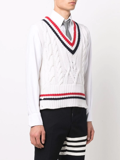 Thom Browne Rwb Trim Cable Knit Tank Top In White